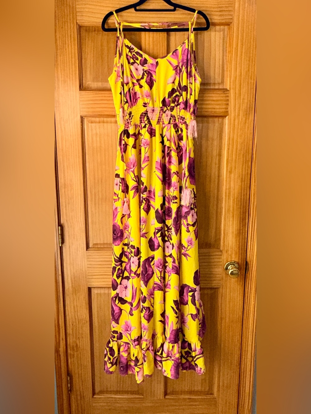 Boston Proper Yellow High Low Maxi Dress w/Pink-Purple Floral Print-M-EC - Picture 8 of 15